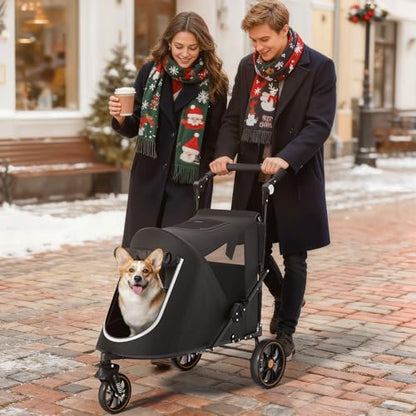Magshion Pet Stroller for Medium Dogs w/Adjustable Handle, 3-Wheel Dog Cat Wagon w/Dual Entry, Rear Storage, Breathable Mesh, One-Foot Brake, Ideal for Large Pets up to 55 lbs, Black - color: Black, style: Up to 55 lbs