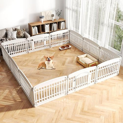 PETSITE 12-Panel Plastic Dog Playpen with Door, 24 Inch Tall Shape-Customizable Pet Playpen Indoor Outdoor, Ideal for Small & Medium Dogs and Puppies, Easy to Assemble - size: 24"H x 34"W (12 Panels)