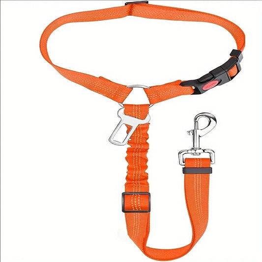 Dog Seat Belt, Adjustable Dog Safety Belt Leash, 2 in 1 Latch Bar Attachment Dog Car Seatbelt with Elastic Nylon Bungee Buffer Reflective Connect to Dog Harness（43in*0.98in） (Orange) - color: Orange