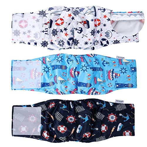 Pet Soft Dog Belly Bands - Washable Dog Diapers Belly Band for Male Dogs, Reusable Male Dogs Wraps 3pack for Doggy Puppy (Sailor, M) - size: Medium (12''-14'')