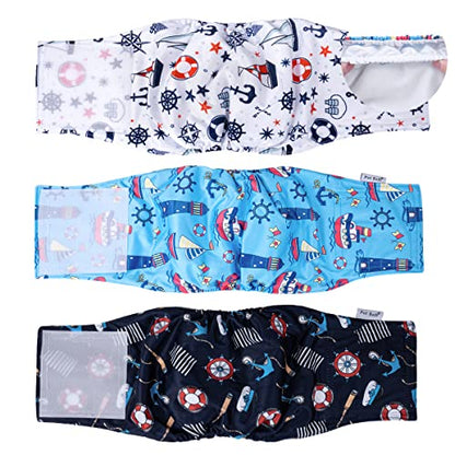 Pet Soft Dog Belly Bands - Washable Dog Diapers Belly Band for Male Dogs, Reusable Male Dogs Wraps 3pack for Doggy Puppy (Sailor, L) - size: Large (14''-18'')