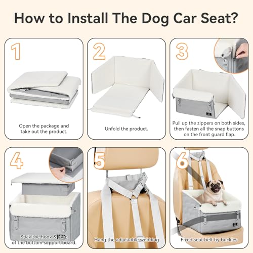Dog Car Seat for Front or Back Seat – Patented Safety Buckle, Booster Seat for Small Dogs & Puppies up to 35 lbs, Elevated with Washable Cover, Fits Cars/SUVs/Trucks