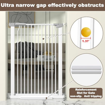 41" Extra Tall Cat Gate for Doorway, 49.2-54.7 Metal Pet Baby Safe Gate, Extra Wide Pressure Mounted Child Door with Expansion Kit, No Drilling No Climb Cat Fence Indoor, Tall Dog Gate, White - size: 49.2-54.7''W