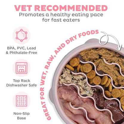Outward Hound Fun Feeder Slo Bowl – Small 3/4-Cup Capacity, Slow Feeding, Small Dogs, Puppies & Cats, Non-Slip, Pink, Wave Pattern - color: Pink, size: Small
