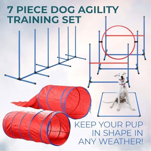 Dog Agility Training Equipment Set,Portable Dog Agility Course Backyard Set with 9ft Dog Tunnel, Weave Poles, Hoop Dog Jumps, Collapsible Water Bowl & More,Dog Training Kit for Indoor & Outdoor