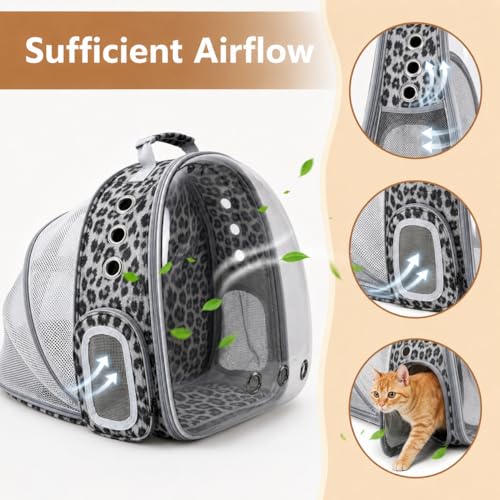 Expandable Cat Carrier Backpack for Cats & Dogs, Bubble Window Pet Travel Backpack with Breathable Mesh, Anti-Collapse Structure, Side Door, for Vet Visits, Hiking, Black and White Animal - color: Black and White Animal