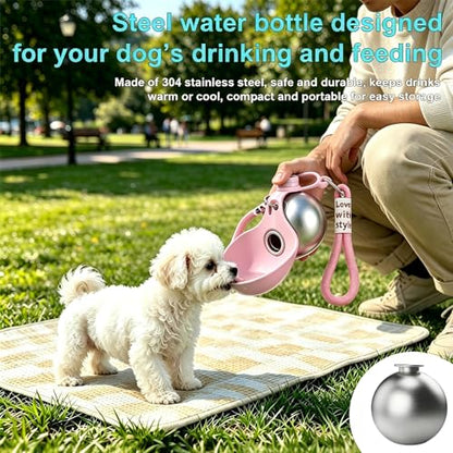 Portable Dog Water Bottle, Flip-Top Silicone Bowl Design, Insulated Hot & Cold Retention Material, One-Hand Leakproof Use, Perfect for Walking & Hiking, 10oz (Pink, No Print) - color: Pink