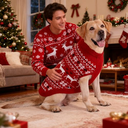 KOOLTAIL Christmas Dog Sweater, Cold Weather Pullover Classic Knitwear, Reindeer Snowflake Pattern Thick Warm Winter Pet Clothes, Cable Knit Dog Sweaters for Small Medium Large Bulldog Boy Girl, Red S - color: Red, size: Small