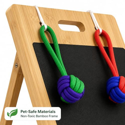 Dog Scratch Board for Nails – Bamboo Dog Nail File Board with Replaceable Sandpaper, Rope Toys, Stress-Free Natural Dog Nail Care Alternative for Anxious, Rescue & Clipper-Shy Dogs