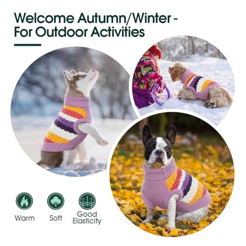 Kuoser Dog Sweater, Large Sweaters for Dogs Doggy Turtleneck Christmas Thanksgiving Outfit, Thick Warm Knitted Dog Winter Vest Puppy Fall Sweater, Pet Cold Weather Sweatshirt Warm Clothes, Purple L - color: Purple, size: Large (Chest: 18.9''; Weight: 13 -