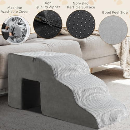 Dog Stairs Ramp,5 Step Pet Stairs for Small to Large Dogs,Non-Slip Bottom Dog Steps for High Bed,Sofa,Couch or Chair,High Density Foam Pet Step for Indoor Outdoor Car SUV (Grey B)