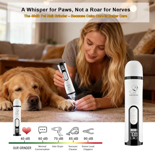 Silent Groom Pro, Dog Nail Grinder with LED Light, 3-Speed 7000-9000 RPM, 4 Diamond Bits & Adjustable Guard, Quick Blood Vessel Viewer, Safe Grinding for Dogs, Cats