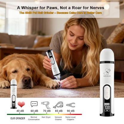 Silent Groom Pro, Dog Nail Grinder with LED Light, 3-Speed 7000-9000 RPM, 4 Diamond Bits & Adjustable Guard, Quick Blood Vessel Viewer, Safe Grinding for Dogs, Cats