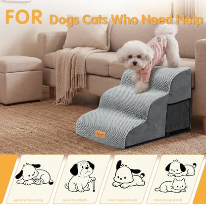 Topmart 3 Tiers Foam Dog Ramps/Steps,Non-Slip Pet Steps,Extra Wide Deep Dog Stairs,High Density Foam Pet Stairs/Ladder,Best for Older Dogs,Cats,Small Pets | Extra Wide Deep Dog Stairs,High Density Foam Pet Stairs/Ladder,Best for Older Dogs,Cats,Small Pets