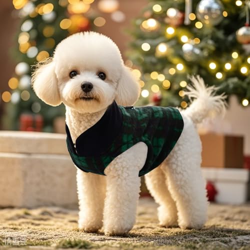 Rbenxia 1 PC Plaid Dog Sweaters with Leash Ring Soft Fleece Vest Dogs Pullover Warm Jacket Pet Dogs Clothes Winter Dog Outfits for Small Puppy Cat Pets (Green and Black, Large) - color: Green and Black, size: Large