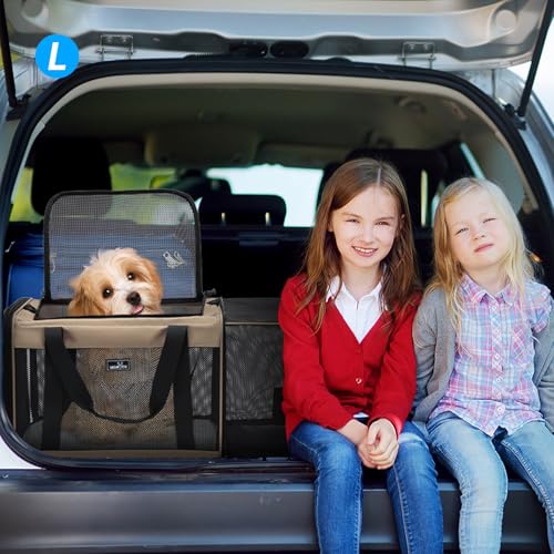 Wakytu Expandable Pet Carrier for Dogs & Cats, Large Travel Bag with 5 Mesh Windows, 2 Entrances, Locking Zippers & Padded Straps,L - size: 19.3"L x 13.0"W x 13.0"H