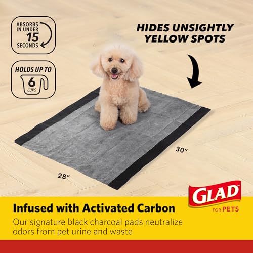 Glad for Pets Extra Large Charcoal Training Pads for Dogs and Puppies, Activated Carbon Odor Control, 6-Layer Absorbent Leak-Proof Pee Pads with Pheromone Attractant, 28 x 30 in, 30 Count - 2 Pack - size: 30 Count (Pack of 2)