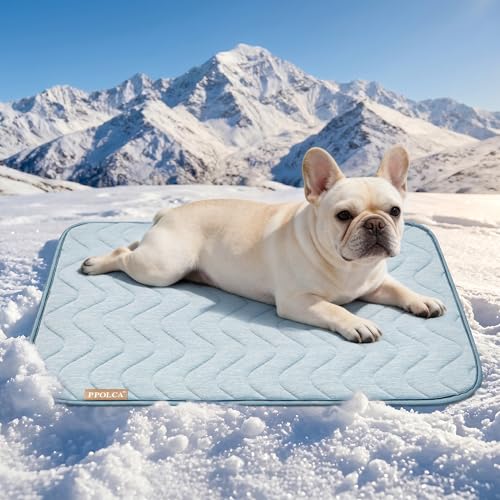 PPOLCA Waterproof Cooling Mat for Medium Dogs - Q-MAX>0.5, Thin Memory Foam Kennel Dog Crate Bed, Portable Non-Slip & Machine Washable Dog Pad for Indoor & Outdoor 21x29, Blue - color: Blue, size: 21x29