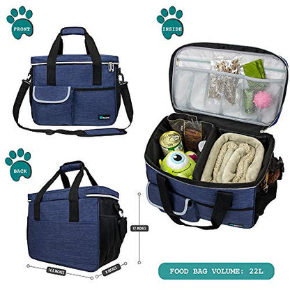 PetAmi Dog Travel Bag Organizer, Pet Travel Kit with 2 Food Containers & 2 Collapsible Dog Bowls, Pet Supplies Tote with Luggage Sleeve, Weekend Road Trip Camping Essentials, Navy Blue, Medium - color: Navy, size: Medium - 14.5"L x 8"W x 12.0"H