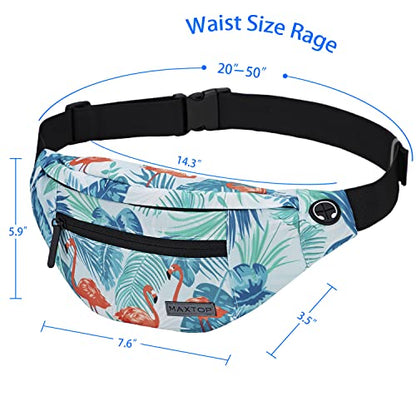 MAXTOP Large Crossbody Fanny Pack with 4-Zipper Pockets,Gifts for Enjoy Sports Festival Workout Traveling Running Casual Hands-Free Wallets Waist Pack Phone Bag Carrying All Phones - color: Flamingo Green, style: Large Fanny Pack(4 Zipper Pockets)