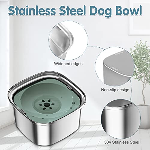 UPSKY 3L Dog Water Bowl 101oz Stainless Steel No Spill Large Capacity Dog Food Water Bowl Slow Water Feeder, Spill Proof Pet Water Dispenser Vehicle Carried Travel Water Bowls - color: H-Green