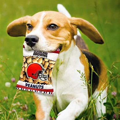 Pets First NFL Cleveland Browns Crinkle FINE Plush Dog & CAT Squeak Toy - Cutest Stadium Peanuts Snack Plush Toy for Dogs & Cats with Inner Squeaker & Beautiful Baseball Team Name/Logo Small - color: Cleveland Browns, style: STADIUM PEANUTS SNACK