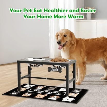 SHAINFUN Elevated Dog Bowls with Mat for Large & XLarge Dogs, Adjustable Height Raised Dog Bowl Stand with Two 68oz Bowls, Dogs Food Water Bowl Holder - color: Black-2L