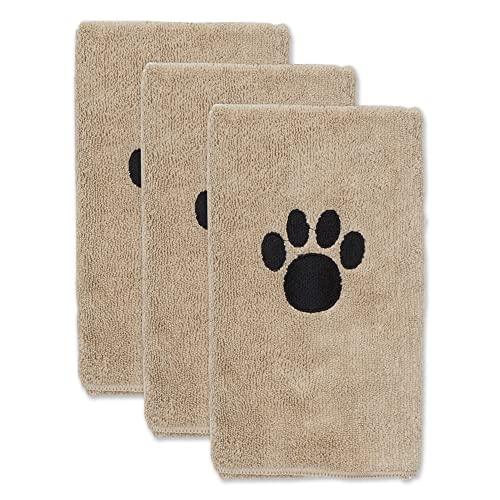 Bone Dry Pet Grooming Towel Collection Absorbent Microfiber Drying Set, 15x30", Embroidered Taupe, 3 Count - color: Taupe, size: 15x30"