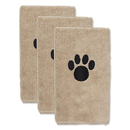 Bone Dry Pet Grooming Towel Collection Absorbent Microfiber Drying Set, 15x30", Embroidered Taupe, 3 Count - color: Taupe, size: 15x30"