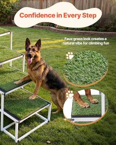VEVOR Dog Stairs for Car, 4 Steps Extra Wide Foldable Dog Ramp for Large Dogs with Non-Slip Surface, Portable Lightweight Pet Stairs Ladder for Car, SUV, Truck, High Bed, Sofa, Support up to 200 lbs - size: 4 Steps(Grass-like)
