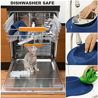 AsFrost Dog Food Bowls Stainless Steel Dog Food and Water Bowl Set, Dog Bowls No Spill Non Slip Silicone Mat, Dog Dishes for Small Medium Size Dogs Cat Puppy Pet Food Feeding Bowls, Blue, 12oz - color: BLUE, size: 1½ Cup/12 oz each