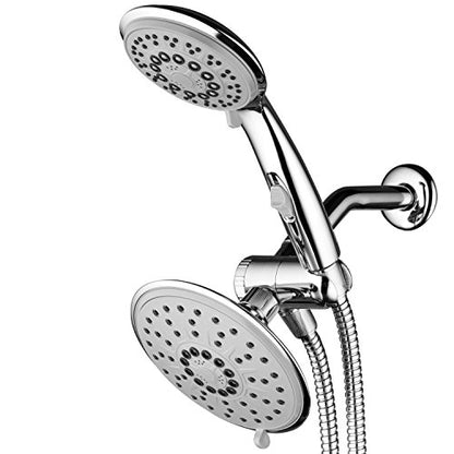 30-Setting 6 Inch Rain Shower Head with Handheld Shower Combo featuring Patented ON/OFF Pause Switch by Hydroluxe - Use Each Showerhead Separately or Both Together! Premium Chrome Finish - color: Gray Face