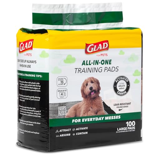 Glad for Pets Black Charcoal Puppy Pads, 6-Layer Leak-Proof Design with Activated Carbon Odor Control and Pheromone Attractant, Disposable Dog Pee Pads for Potty Training, 23 x 23 in, 100 Count - 2 Pk