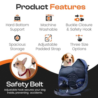 Small Dog Sling Carrier Bag, Hands-Free Dog Carrier Sling with Safety Buckle, Breathable Mesh, Adjustable Strap, Padded Back, Storage Pockets, Pet Carrier for Dogs, Cats, Puppies up to 8–10 lbs - color: Blue