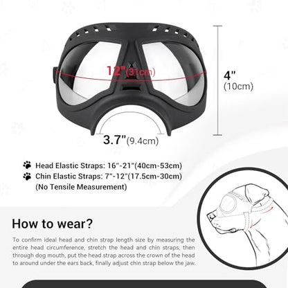 Namsan Dog Goggles for Large Dogs, Wide Snout & Soft Frame, Tactical Driving Sunglasses for Dogs Medium to Large Breed, Anti-UV Dog Eye Protection, Windproof Dustproof, Adjustable, Black - color: (Large)Silver Lens