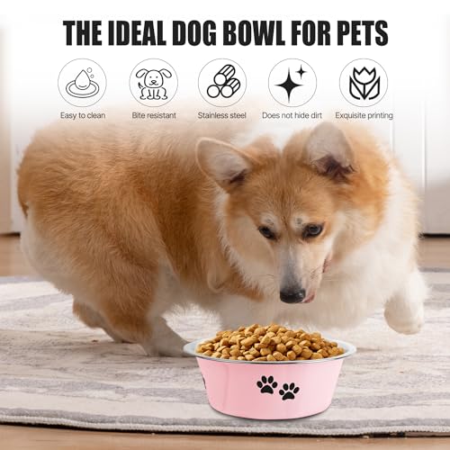 Stainless Steel Dog Bowls, Nonslip Rubber Bottom No Spill Proof Skid Metal Insulated Dog Bowls for Large Medium Small Breed Dogs (Pink, 6.6 Cups/53 OZ) - color: Pink, size: 6.6 Cups/53 OZ