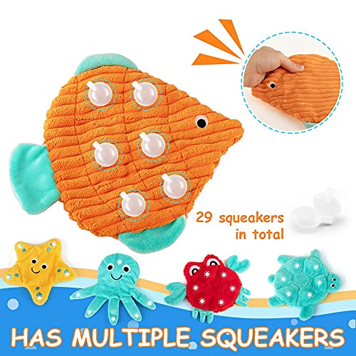 AWOOF No Stuffing Crinkle Squeaky Plush Dog Toys - Cute Animal Themed for Small to Large Dogs & Puppies - Bulk 5 Pack