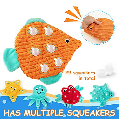 AWOOF No Stuffing Crinkle Squeaky Plush Dog Toys - Cute Animal Themed for Small to Large Dogs & Puppies - Bulk 5 Pack