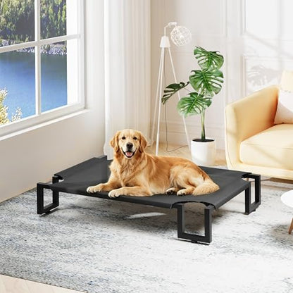 Elevated Dog Bed,Raised Outdoor Dog Bed for Large Sized Dogs,Portable Cooling Dog Cot with Washable Breathable Teslin Mesh,Waterproof Pet Bed for Indoor,Durable,No-Slip Feet,Black 110×76×21cm - size: L 110L×76W×20H cm