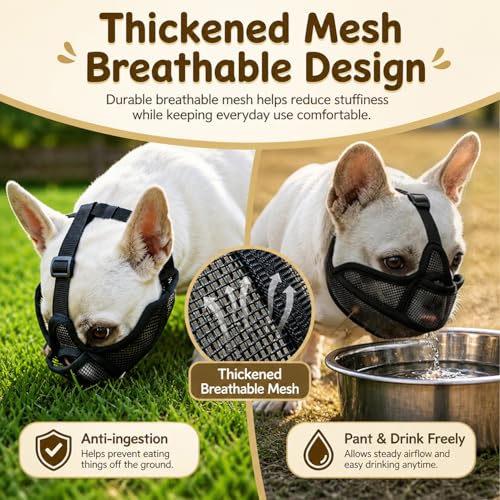 Short Snout Dog Muzzle for French Bulldog, Open-Eye & Full Pant Design Prevent Eating Biting, Panting & Drinking & Feeding Freely, Dog Mask for Shih Tzu Pug Boston Terrier English Bulldog(L, Black) - size: L(20.0"-23.0")