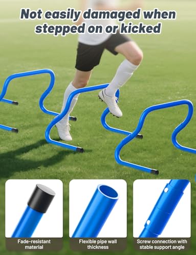 GHB Agility Hurdles Adjustable 8.3"&12.6" Speed Training Equipment Set | Foldable, Sturdy, Drill Guide &Carry Bag Included, For Amateur & Athletes, Soccer & Basketball - color: Blue 6 Pack