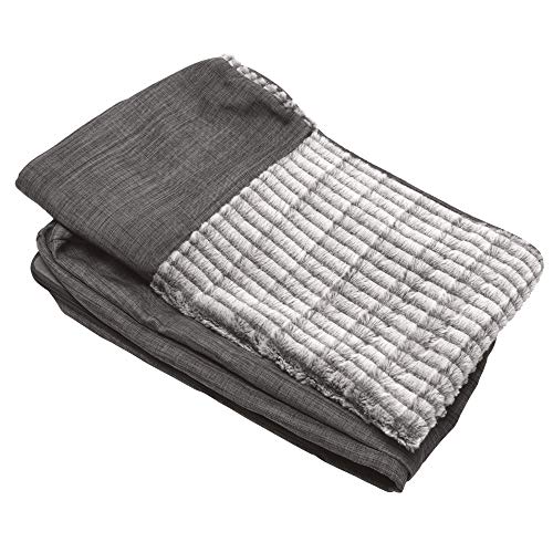 Furhaven Replacement Dog Bed Cover Luxe Faux Fur & Performance Linen Sofa-Style, Machine Washable - Charcoal, Medium - color: Charcoal, size: Medium