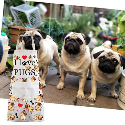 MBMSO Pug Dog Aprons Pug Lovers Gifts Pug Kitchen Apron with Pockets I Love Pugs Apron Waterproof Gifts for Pug Owner Mom
