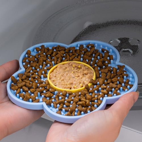Silicone Lick Mat with Suction Cups Flower Shape Slow Feeder Pad for Dogs Cats Grooming Bathing - color: Gray