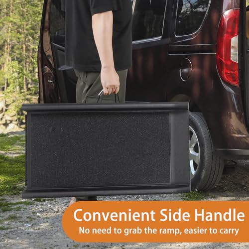 62 Inches Folding Dog Ramp for Cars Trucks SUVs Portable Pet Ramps for Large Dogs Non-Slip Stairs Step Ladder with Raised Siderails, Black