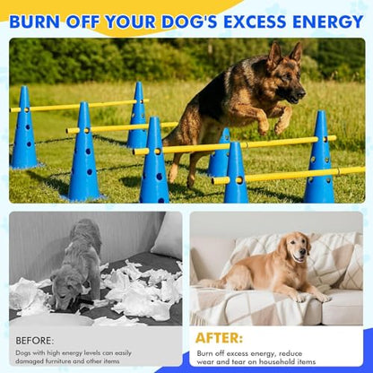 Dog Agility Course Backyard Set, with Adjustable Jump Heights, 38cm, Dog Agility Hurdle Cone Set with Height Adjustable Crossbar, Pet Training Equipment, Quick Setup and Storage, for Obedience