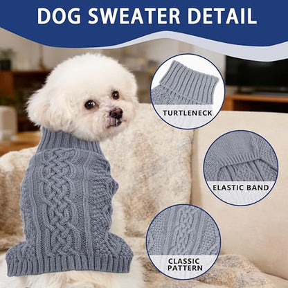 Dog Sweaters for Small Dogs Winter Dog Clothes Turtleneck Knit Puppy Sweater Warm Chihuahua Clothes Cat Sweater Frenchie Doggy Pullover Outfit with Twisted Design(Grey, X-Small) - color: GREY, size: X-Small