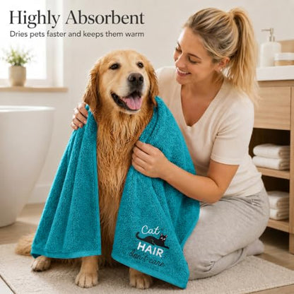 DAN RIVER Dog Towel - Pack of 1, 100% Cotton, 20x40, Ultra Soft 450 GSM, Super Absorbent & Quick Drying Towel for Dogs, Cats, and Other Pets, Teal. - color: Teal-cat Hair