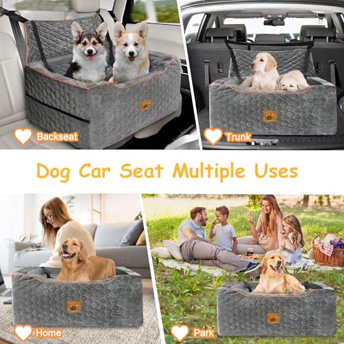Dog Car Seat for Medium/Large Dog Booster Seat Under 60 lbs or 2 Small Dogs, Multi-Functional Pet Car Seat with Thick Cushion, 2 Safety Leashes (Gray) - color: Gray