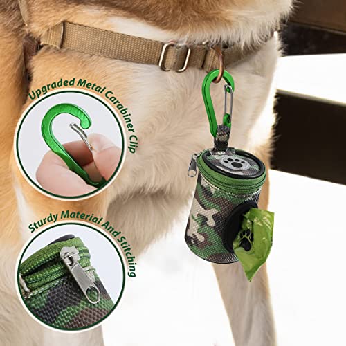 FURHAB Dog Poop Bag Holder for Leash Doggie Waste Bag Dispenser Puppy Potty Carrier Small Doggy Zipper Pouch with Carabiner Clip 1680D Nylon Oxford with 1 Roll of Pet Trash Bags, Woodland Camo - color: Woodland Camo